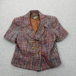 Rickie Freeman Blazer Women 4 Silk Tweed Multicolor Double Breasted Gold Buttons